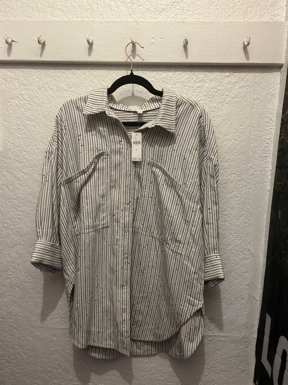 Pilcro White and Light Blue Pinstripe Button-Down Shirt